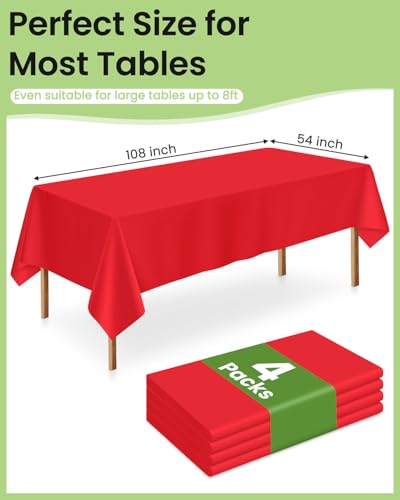 Image of LANLISA 4 Pack Red Plastic Table Cloth Disposable, 54 x 108 Inch