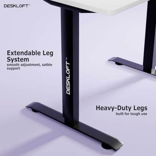 Image of Electric Standing Desk Height Adjustable Workstation| Ergonomic Sit Stand with Walnut Wood Grain Top, Motorized Adjustable Computer Desk for Home Office (Black Frame & White Top, 1200x600 mm)