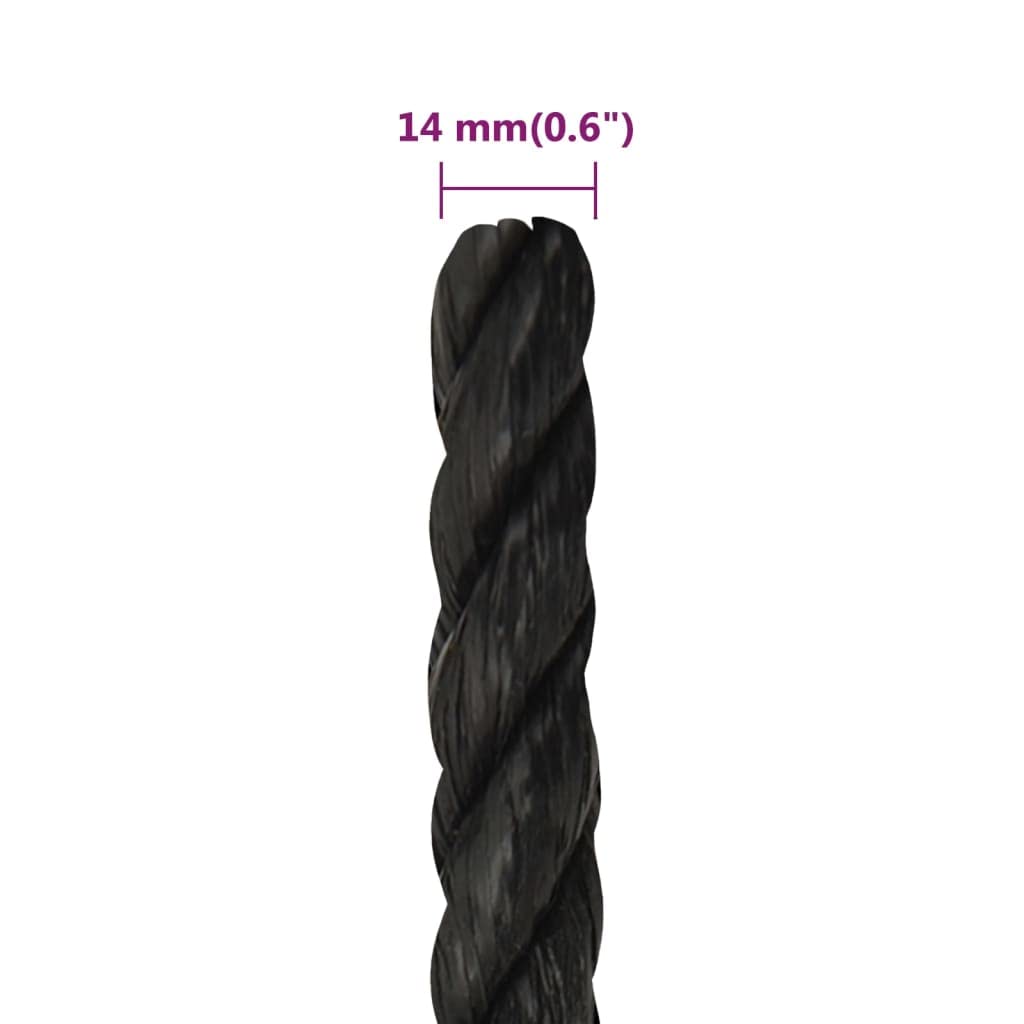 Linia outdoorowa – pleciona lina, Biała pleciona lina polipropylenowa o wymiarach 16 mm x 25 m, odporna na warunki atmosferyczne, rozdarcia, do użytku zewnątrz(Black/50 M,14 mm)