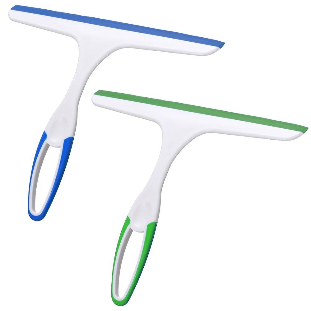 2 Lavavetri In Gomma Per Doccia DAZISEN, Multiuso Per Vetri, Specchi, Finestre E Auto, Manico Ergonomico, 24,2x22 Cm, Colori Verde E Blu