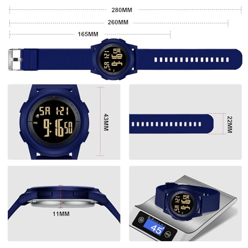 Image of HANPOSH Mens Digital Watch Ultra Thin Minimalist Sports Waterproof Outdoor LED Screen Large Face Wrist Watches for Men with Back Light Alarm Date Stopwatch