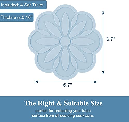 Image of Silicone Trivets Mats, Silicone Hot Mats Set, Silicone Hot Pads, Silicone Pot Mat for Countertop, Trivet Pads Heat Resistant, Table Placemats (Pack of 4 Peacock)