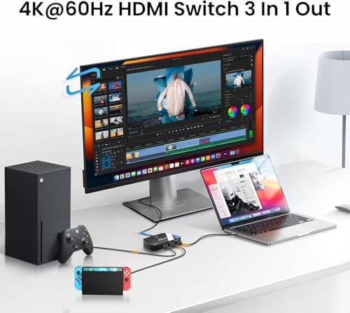 Image of [Upgrade] HDMI Switch 3 in 1 Out, 4K@60Hz with Remote, HDR10+ Dolby VRR 3D