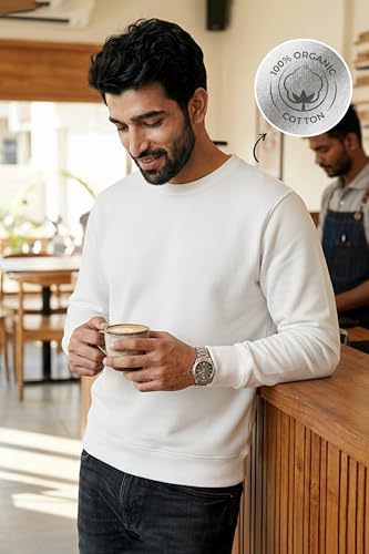 Image of EXCELLO Men's Sweatshirt, 100% Cotton Feel, GSM 280, Premium Cotton, Biowash, Long Sleeve, Casual