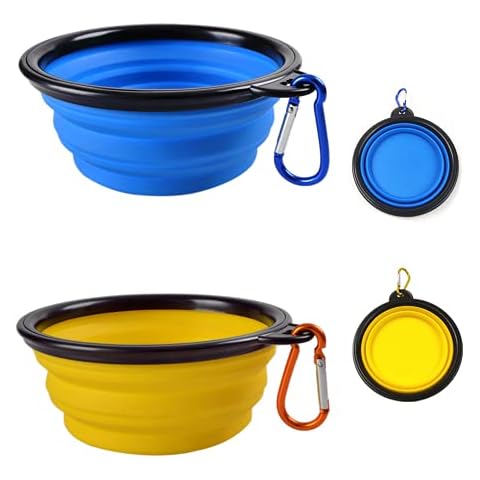 Ceasyde 2 Pack Collapsible Dog Bowls, Portable Travel Dog Food Water Silicone Bowl for Puppy Cat Small & Medium Pet - 380ML Cover