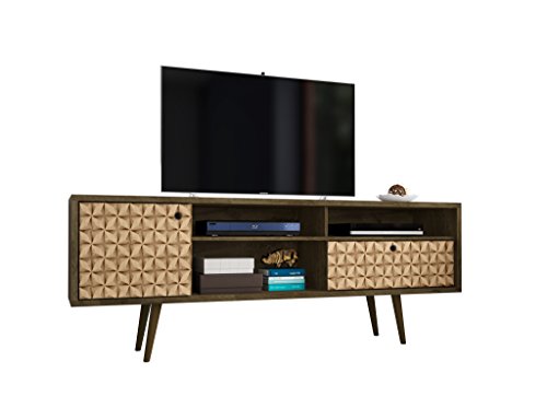 Manhattan Comfort Liberty Mid-Century Modern Living Room Tv Stand With Shelves And A Cabinet With Splayed Legs, 202Amc: 70.86 Inch, Brown/3D Print #TOP11