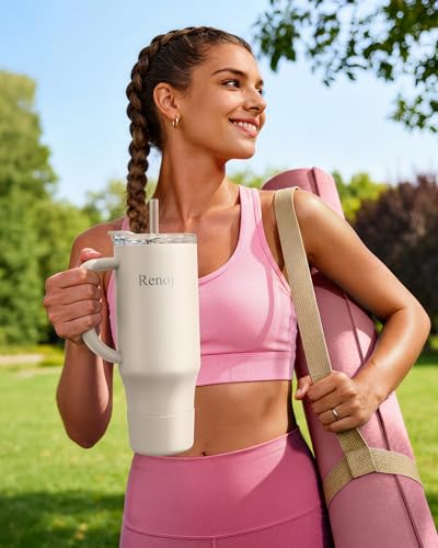 Image of Renoj Insulated Mug 100% Leak Proof Insulated Water Bottle for Iced Coffee & Hot Drinks - Fits Car Cup Holder, Ideal Gift, 2 Straws & Silicone Boot - SnapShift White 40 oz