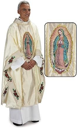 Catholic Factory Outlet Our Lady of Guadalupe Chasuble – Monastic Style Liturgical Vestment with Gold Embroidery, Fully Lined, Includes Matching Inner Stole