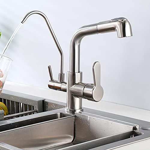 Robinetterie 3 voies en laiton nickel brossé avec spray amovible