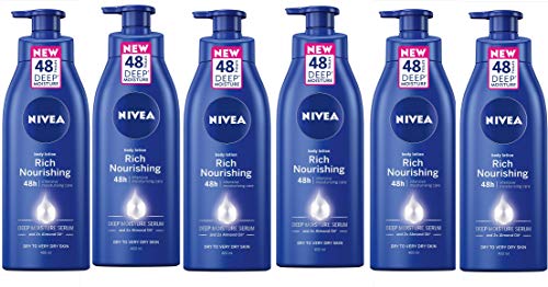 NIVEA Lot de 6 lotions corporelles riches et nourrissantes (6 x 400 ml) - 48 h - Crème hydratante intense à l'huile d'amande - Formule hydratante crémeuse
