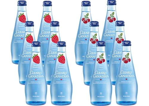 Image of Clearly Canadian Sparkling Flavored Water, 11 oz Glass Bottles - Variety of Refreshing Flavors, Premium Carbonated Beverage, Available in 12-Pack and 24-Pack Options (12 Pack, Cherry /Strawberry)
