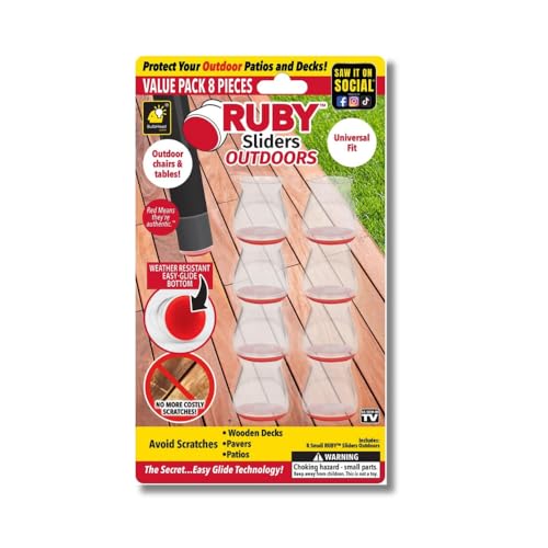 Ruby Sliders Outdoors AS-SEEN-ON-TV Premium Chair Covers Protect Outdoor Patios & Decks Prevents Scratches Stretchable Fits Smaller Furniture Leg Sizes & Most Shapes 8 Count(Pack of 1)