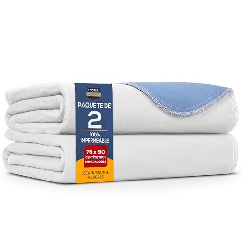 Utopia Bedding Protectores de Cama 75 x 90 cm (Paquete de 2) Blanco/Azul – Protectores de colchón Impermeables, Lavables y Reutilizables