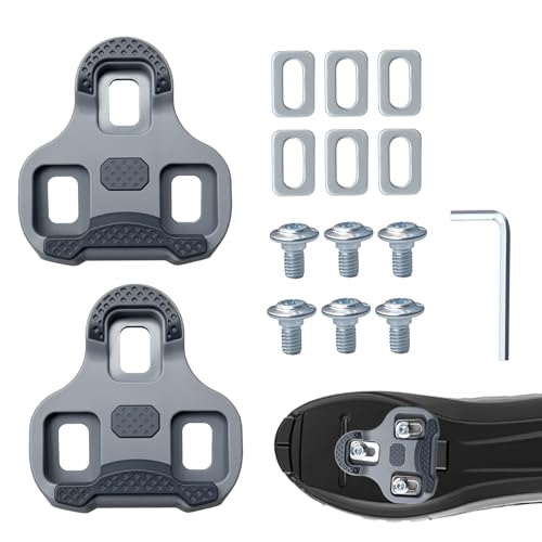 Compatibles con Look Keo Pedales, Calas Spinning, Cleats Pedales, Cleats Bici Pedal Carretera con Flotación 4.5°, para Bicicletas Carretera, Ciclistas Habituales (Gris)