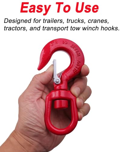 Image of 1 Ton Swivel Lifting Hook Heavy Duty, Round Rotating Hook with Safety Latch, High Quality Alloy Steel Resistant Corrosion for Lifting Chains Port Transportation Factory