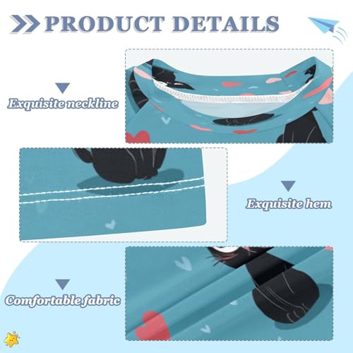 Boys Short Sleeve T-Shirts Cartoon Cat Heart Rashguard Kids Swim Shirts Sun UPF 50+3