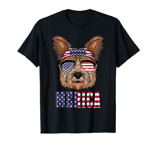 Yorkie Shirt American Sunglasses Bandana USA 4 de julio Camiseta