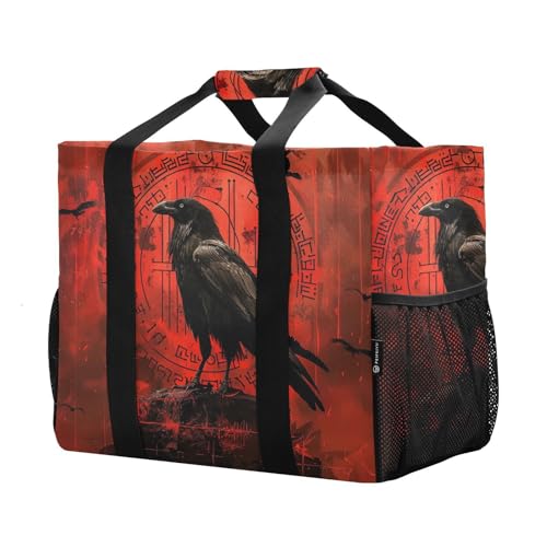 Crow Red Gothic Large Tote Bags for Women Canvas Tote Purse Reusable Grocery Bags Top Handle Handbags for Travel, Work4