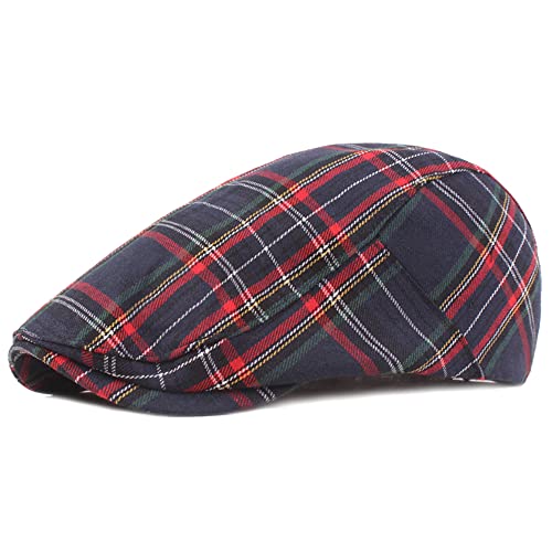 DORRISO Hombres Gorra Plana Rayas Cuadros Diseño Beret Gorra Plana Driving Boina Caza Newsboy Cap Ligero Cómodo Primavera Otoño Invierno Viaje Casual Hombres Boinas Cian Cover