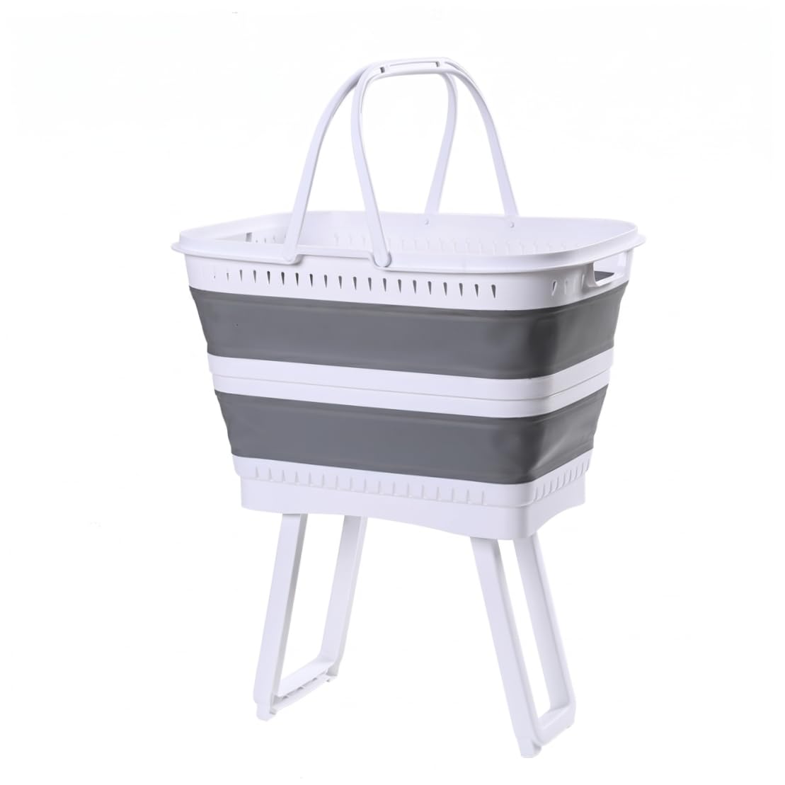 Tsawntd Collapsible Plastic Laundry Basket with Legs, 26l Large Capacity Foldable Hamper With Handles for Bathroom, Bedroom, Kitchen, Playroom, Dorm, Gray Folding Laundry Basket Collapsible