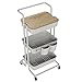 DTK 3 Tier Rolling Utility Cart with Cover Top Board, Movable Kitchen Storage Cart Trolley with Lockable Wheels, Cups, Hooks for Kitchen Bathroom Home Office Art Craft Storage and Organization(Grey)
