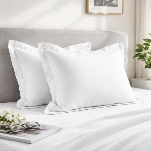 Pizuna Pure 100% Cotton Standard Pillow Cases 50x75 cm White 400 Thread Count Soft Luxurious Long Staple Cotton Sateen Weave Pillow Cover With 5cm Hem (Cooling Pillowcase - 2 PC)