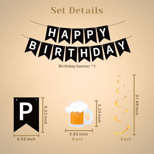 Image of Beer Birthday Banner for Beer Party and Birthday Wedding Party Supplies (Black+Gold)