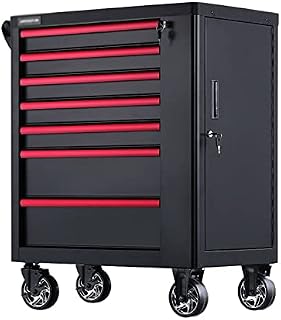 KIZQYN Toolbox/Tool Case Tool Chest/Tool Cabinet, Toolbox Storage System Side Tool Storage Cabinet Heavy Duty Cart Steel Rolling Tool Box with 7 Lockable Drawers Organiser for Tools