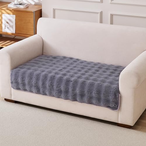 Image of HOKIPO 'FurHug' Luxury Faux Rabbit Fur Anti Slip Sofa Cover Mat, 2 Seater, Cool Grey (NEW-5013-GRY*1)