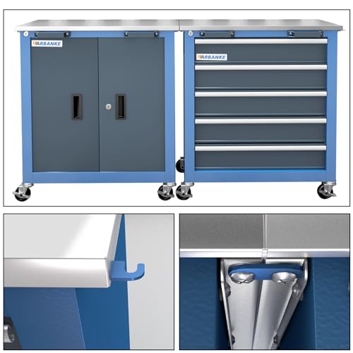 Image of 5 Drawer&2 Door Rolling Tool Chest Conbination,Stainless Steel Top | 360 Wheels and Padded Feet, Locks&Keys,Unique Link Buckle, for Home, Garage and Office