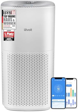 Levoit Core 600S Luftreiniger für Raucherzimmer, CADR 697m³/h, Cremeweiß | HEPA Filter für Allergiker, Luftfilter gegen 99,97 Prozent von Schimmel, PM2,5 Anzeige, Automodus, App St
