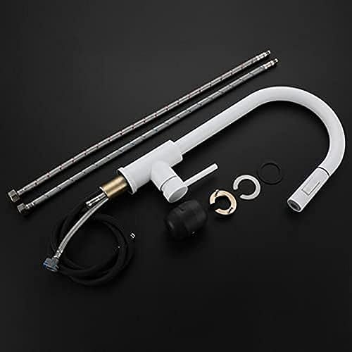 Robinet mitigeur de cuisine blanc pivotant avec douchette inox eau chaude froide