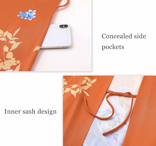 Image of PRODESIGN Kimono Robe for Women - Long Satin Sleepwear Silky Kimono Cover-Up Nightgown Japanese Bathrobe Loungewear Blouse