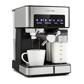 KLARSTEIN Macchinetta Espresso 1.8L a Cialde, Caffè Macinato e Cappuccino, In Acciao Inox, 1350W con Montalatte