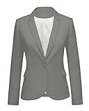 LookbookStore Women's Casual Grey Blazer Front Buttons Shoulder Pads Work Office Business Blazer Jacket Suit Size M