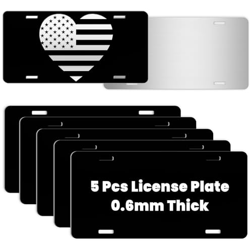 AceSubli 5 Pcs Black License Plate Blanks, Metal Aluminum License Plate for Laser Engraving, Vinyl, UV Printing, 6x12 Inch Metal Front Car Tag Sign Blanks for Custom Design Gift Thickness 0.6mm