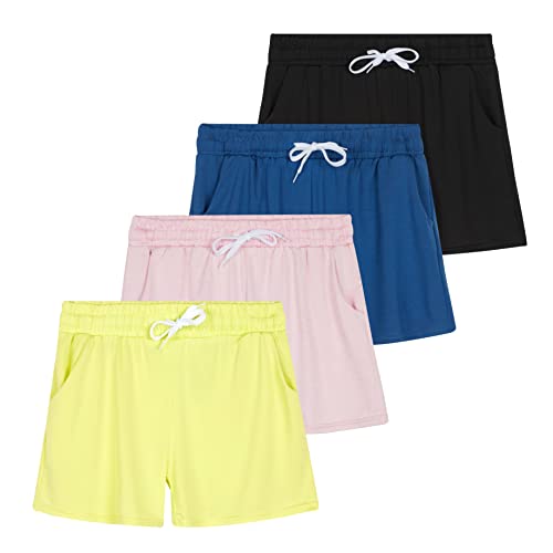Real Essentials 4 Pack: Girls Active Athletic Performance Dry Fit Short Running Sports Shorts Soccer Tennis Summer Basketball Lounge Casual Sleep Bottoms Gym Workout Kids Dolphin - Set 12, Xl (16) #TOP15