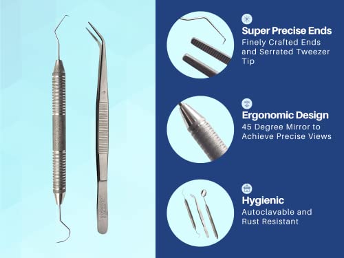 Dental Examination Set Mirror Probe Tweezers With Slip Resistant Surface | Dental Tools Dental Pick Oral Care Kit & Pet Oral Care Use | Stainless Steel Dental Hygiene Kit Set Artman Brand #TOP4