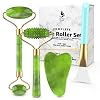Jade Roller for Face – Jade Gua Sha Set Gua Sha Beauty Roller Face Roller Gua Sha Facial Tools Jade Roller & GuaSha Face…