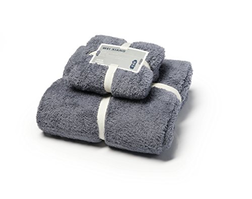 Premium 2 Piece Towel Set,1 Bath Towel and 1 Hand Towel - Coral Fleece - Star Hotel Quality, Super Soft and Highly Absorbent Towels- Multipurpose Use for Bath, Hand, Face (Grey)