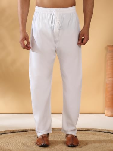 Image of KRAFT INDIA Men's Cotton Blend Geometric Printed Straight Long Regular Kurta and Elastic Waistband Pyjama Set