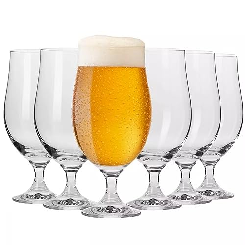 Krosno Lager Beer Glasses, Set of 6, 16.9 oz, Belgian Style Glasses, IPA, Craft Beer Glasses, Harmony Collection, Dishwasher Safe, Made in Europe
