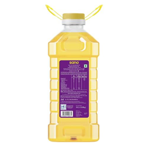 Image of Sano Soybean Oil 5 Ltr PET Bottle: All-natural, nutrient-rich cooking oil with a high omega-3 content and a low saturated fat content; ideal for delicious and healthful meals