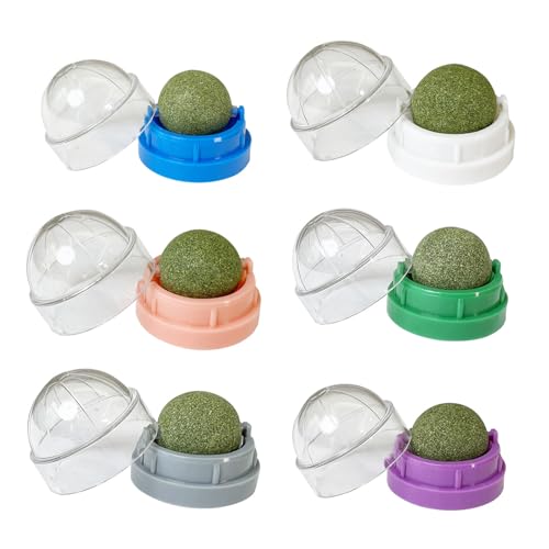 Denash Juguetes de Hierba Gatera para Gatos, Bolas Esféricas de Hierba Gatera de Material ABS con Fresca, para Juegos Interactivos, Control de Bolas de Pelo y Limpieza (6 Piezas)