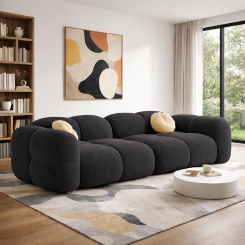Casaliving Vetras Modern Velvet Bubble Cloud Sofa, Tufted Design Upholstered 3 Seater Sofa Set for Living Room,(Black Colour) Premium Velvet Fabric So