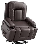 FinerFurnis PU Leather Power Lift Recliner Chair, Faux Leather Recliner Chair Sofa with Massage and Heat, Remote Control Electric Stand Assist, for Elderly and People Limited Mobility,Coffee