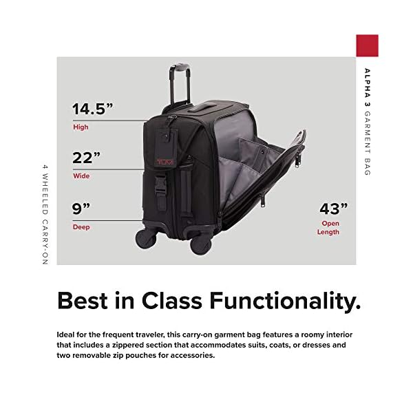 TUMI Alpha 3 Garment Bag 4 Wheeled CarryOn Luggage 22 Inch Dress or Suit Bag for Men and