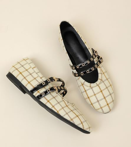 Image of Mesh Ballet Flats Shoes for Women Comfortable Studded Mary Jane Shoes Ballerina Buckle Strap Business Office Work Dress Shoes