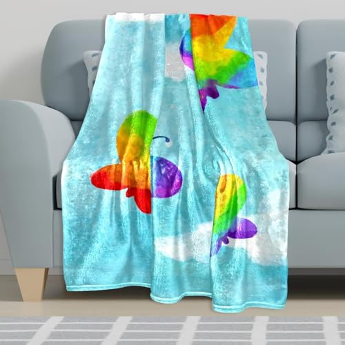 Couverture polaire papillon arc-en-ciel 150x200cm pour lit et canapé - 6