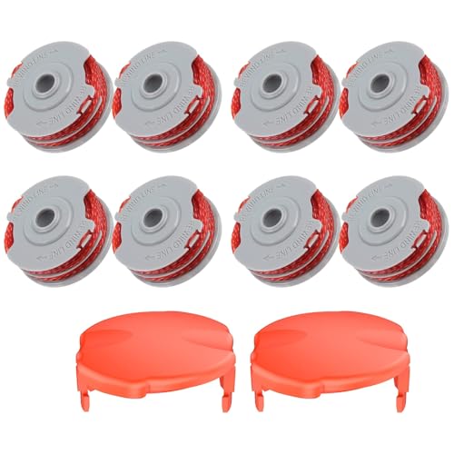 Image of Strimmer Spool Line,8 PCS Φ1.5mm 11m FLY021 513937190 Standard Double Autofeed Nylon Replacement Spools + 2 FLY060 Spool Cover,Compatible with Flymo Contour 500E Mini/Multi/Power Trim Grass Trimmer